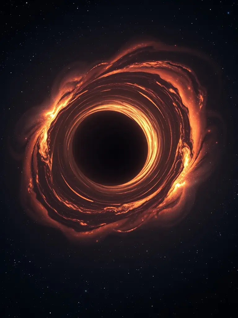 A simulated image of a black hole warping spacetime, illustrating gravitational forces and astrophysical phenomena.