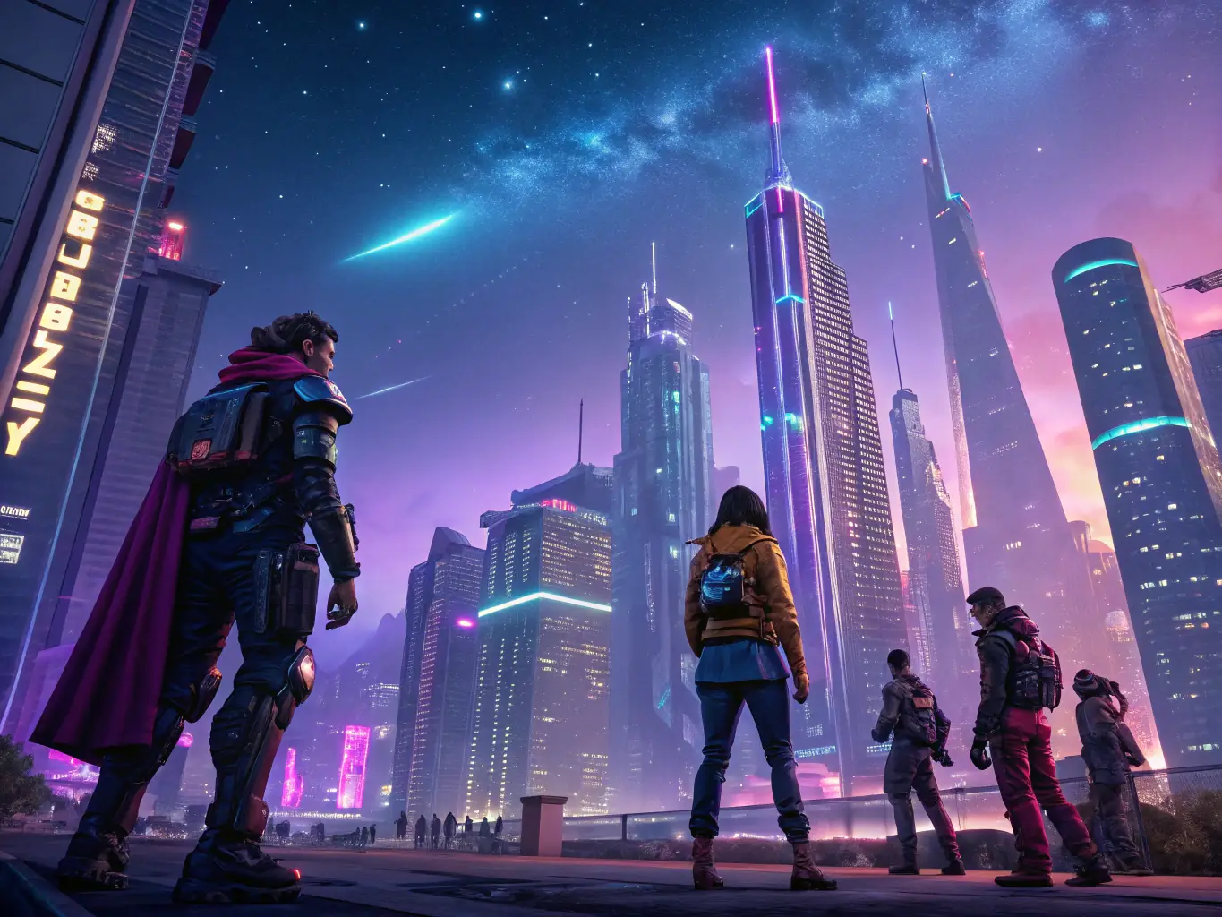 A detailed image of a futuristic cityscape with holographic data streams flowing between buildings, representing the interconnectedness of technology and urban life. The image should convey innovation and progress.