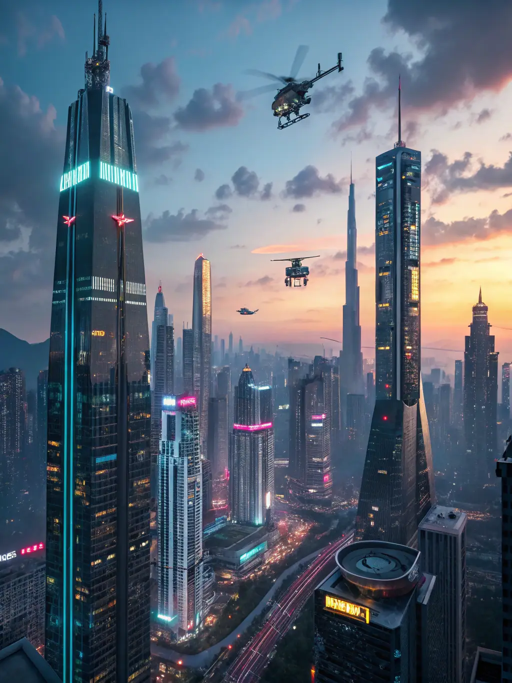 A futuristic image representing technological innovation, featuring a sleek, modern city skyline with interconnected digital networks and flying drones.