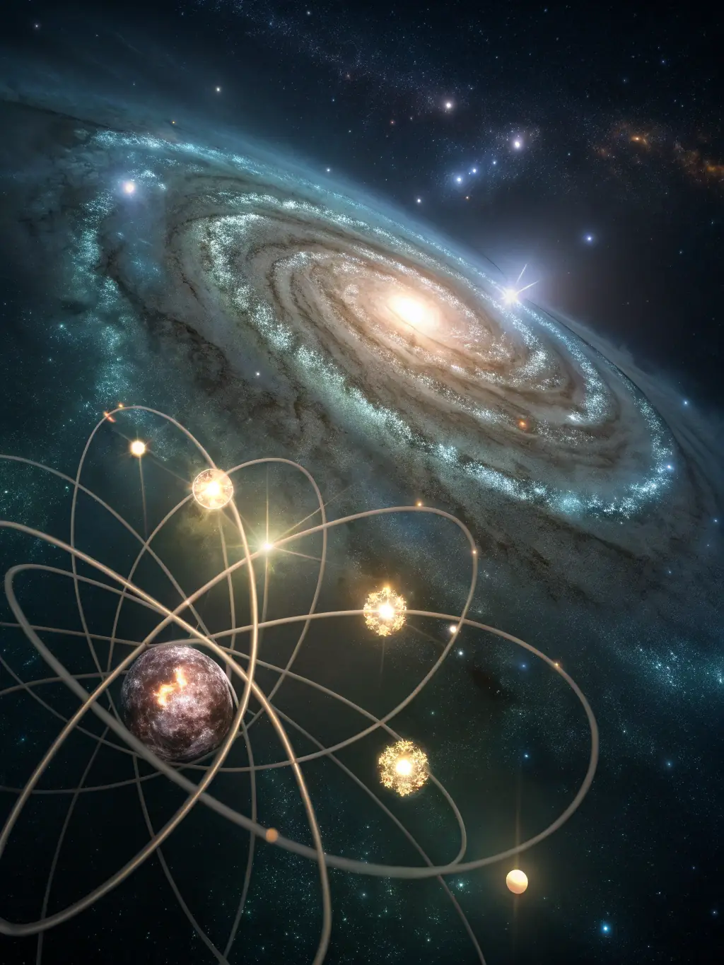 An artistic rendering of quantum entanglement, depicting the interconnectedness of particles at the subatomic level.